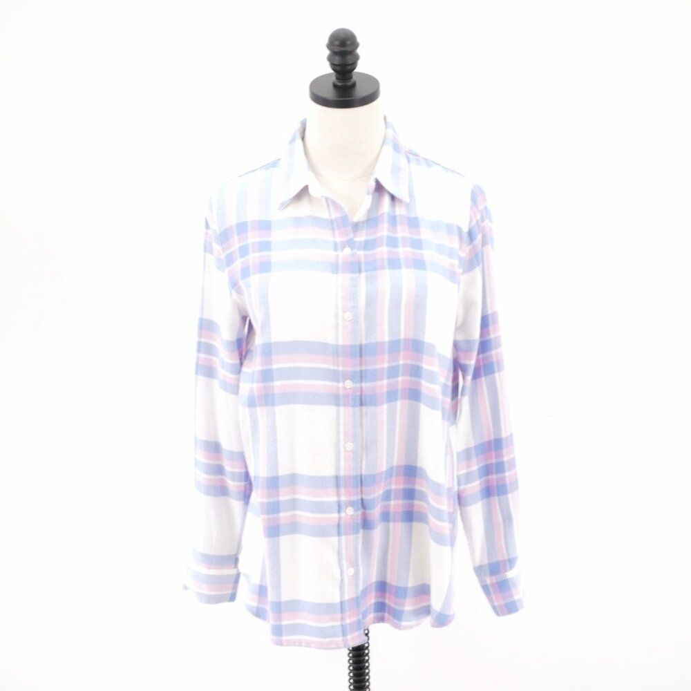 Banana Republic‎ Boyfriend Fit White Pink Blue Flannel Plaid Button Front Small